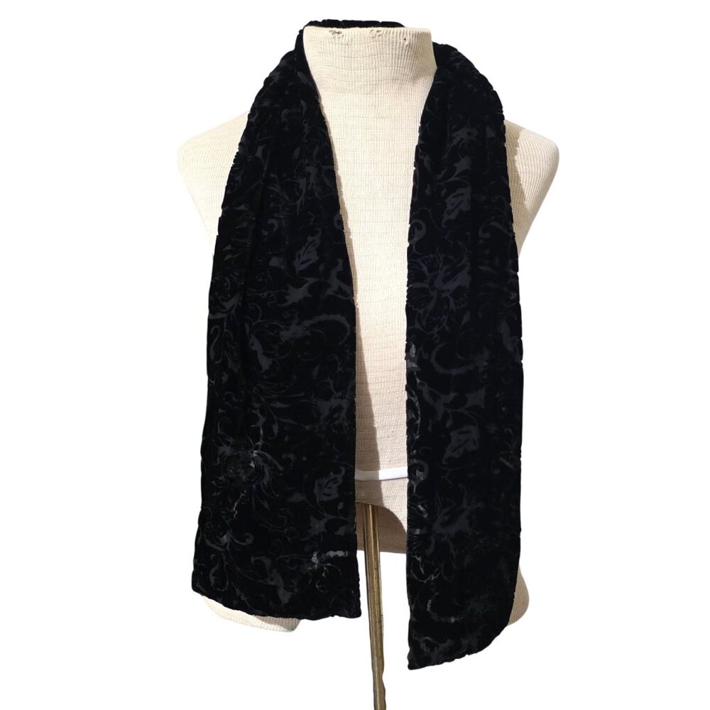 Jil Dever Womens Black Silk Velvet Burnout Scarf Floral Luxe Evening Dress Money